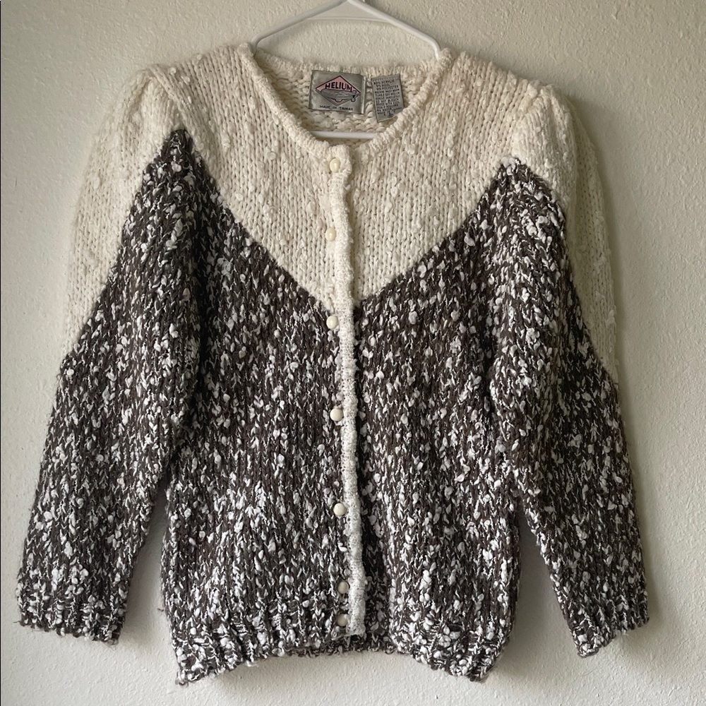 Vintage Helium Made in Taiwan Cream and Black Wool and Acrylic Cardigan